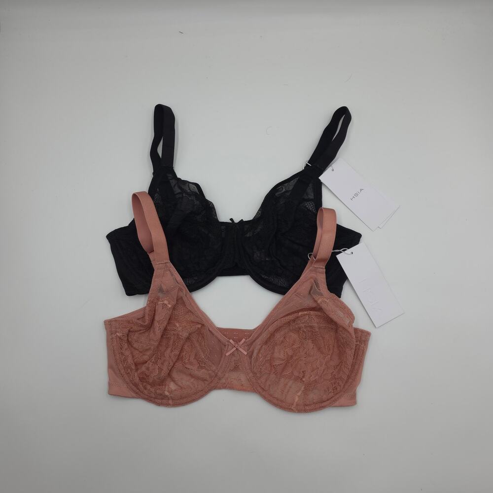 HSIA Bundle of Two Enchante Unlined Lace Underwire Bra in Black Coral Size 36D